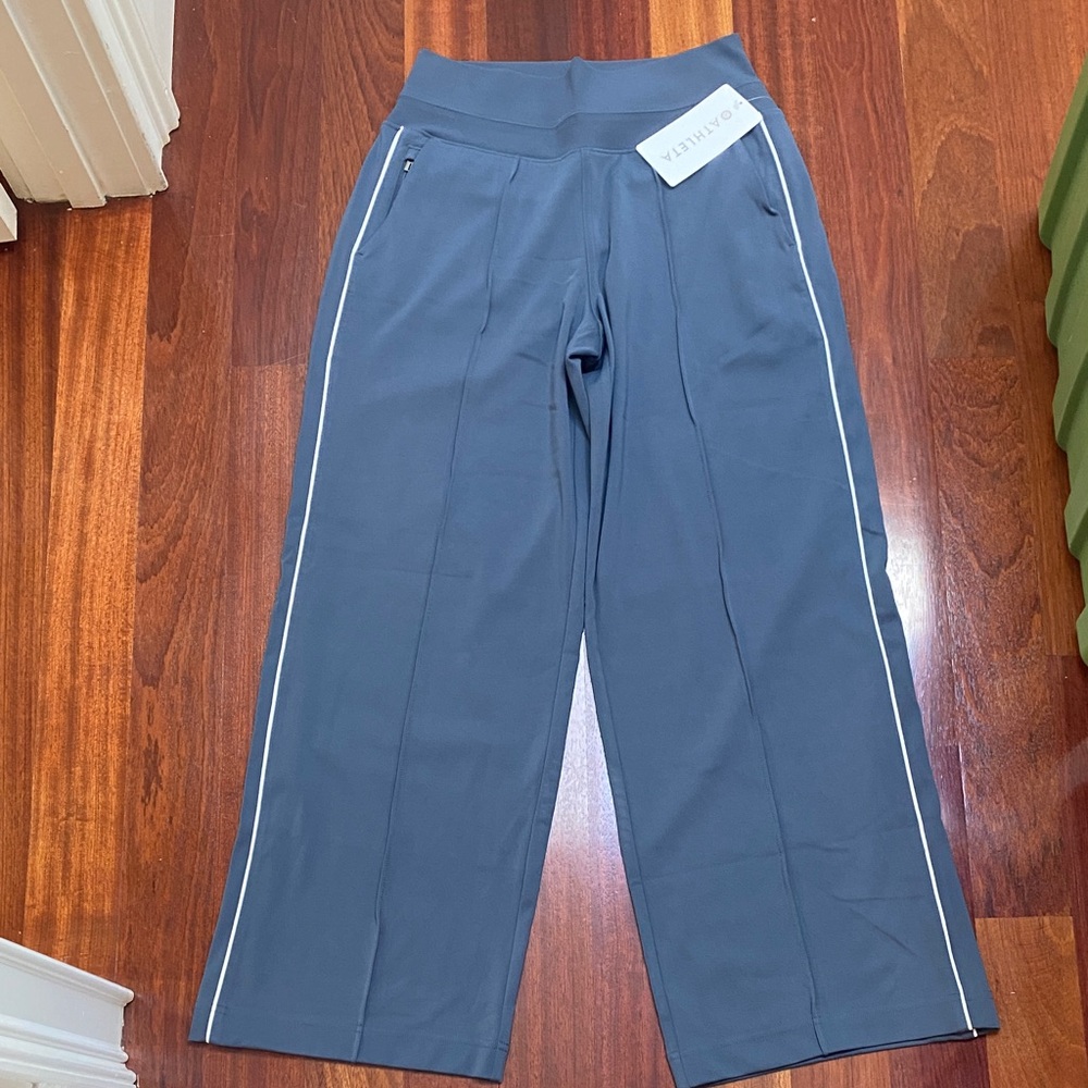 Athleta Venice High Rise Track Stripe Wide Leg Granite Blue